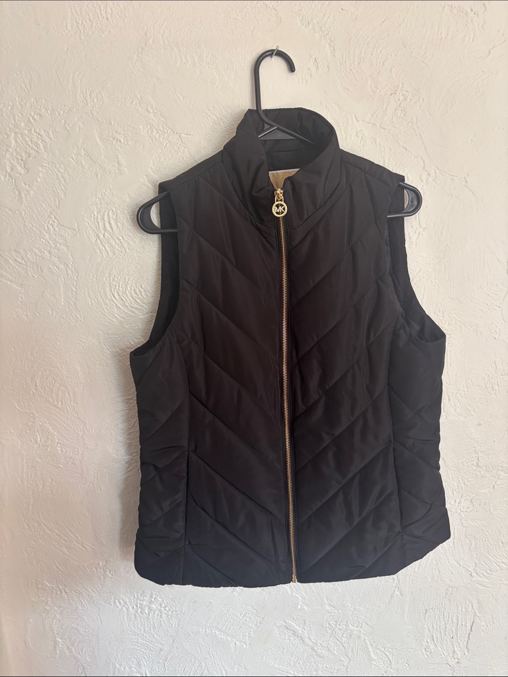 Michael Kors Black Quilted Sleeveless Puffer Vest with Gold Zipper